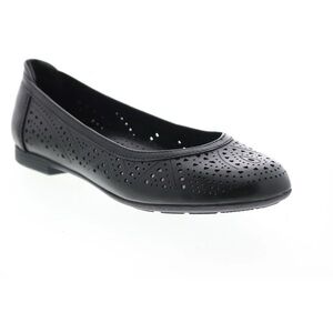 Earth Black Perforated Women's Flats with Earth relief pod and cushioned heel.